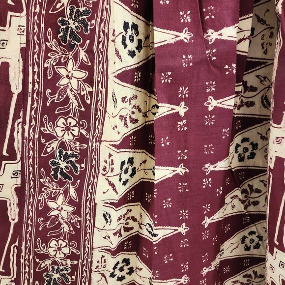 Vintage Batik A-Line Maxi Skirt Long Brown Cream Elastic Waist - Picture 6 of 9